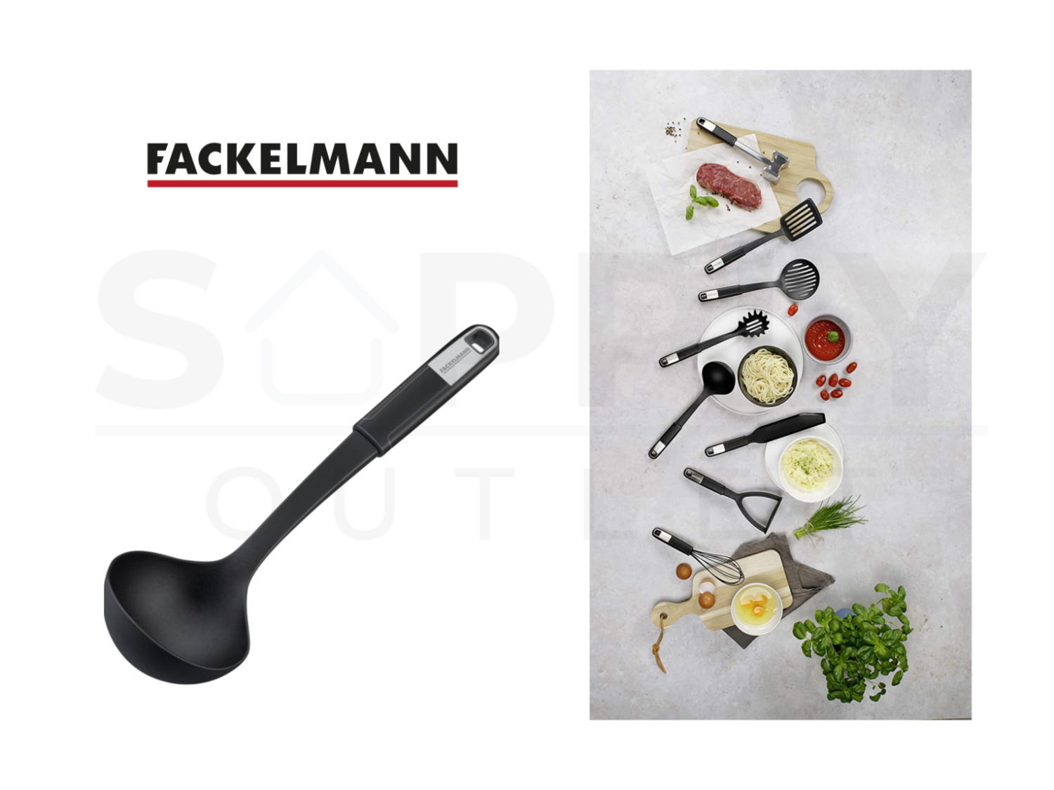 Facklemann Black Soup Ladle Cooking Baking Kitchenware Utensils Soft Touch 31cm