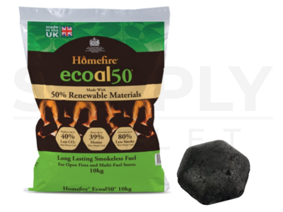 Homefire 10KG Ecoal50 Smokeless Coal Open Fires Multi-Fuel Stoves Low Ash CO2