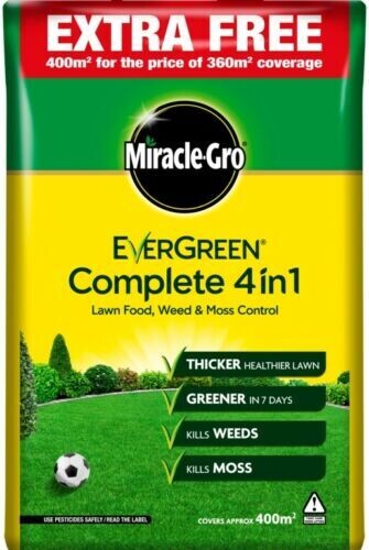Miracle-Gro Evergreen Complete 4 in 1 Thicker Greener Lawn 360m2 PLUS 10% Free