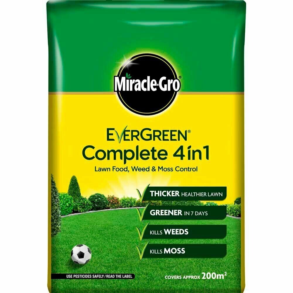Miracle-Gro Evergreen Complete 4 in 1 Thicker Greener Lawn Kills Weeds 200m2 Bag