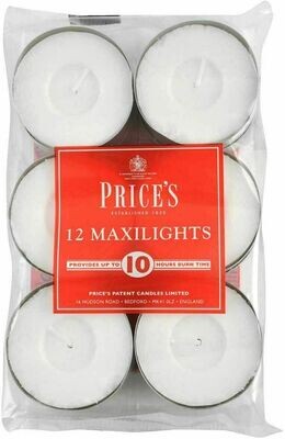 Price's Candles Maxi Tealight Unscented 10 Hours Burn Time Dinner Party 12 Pack