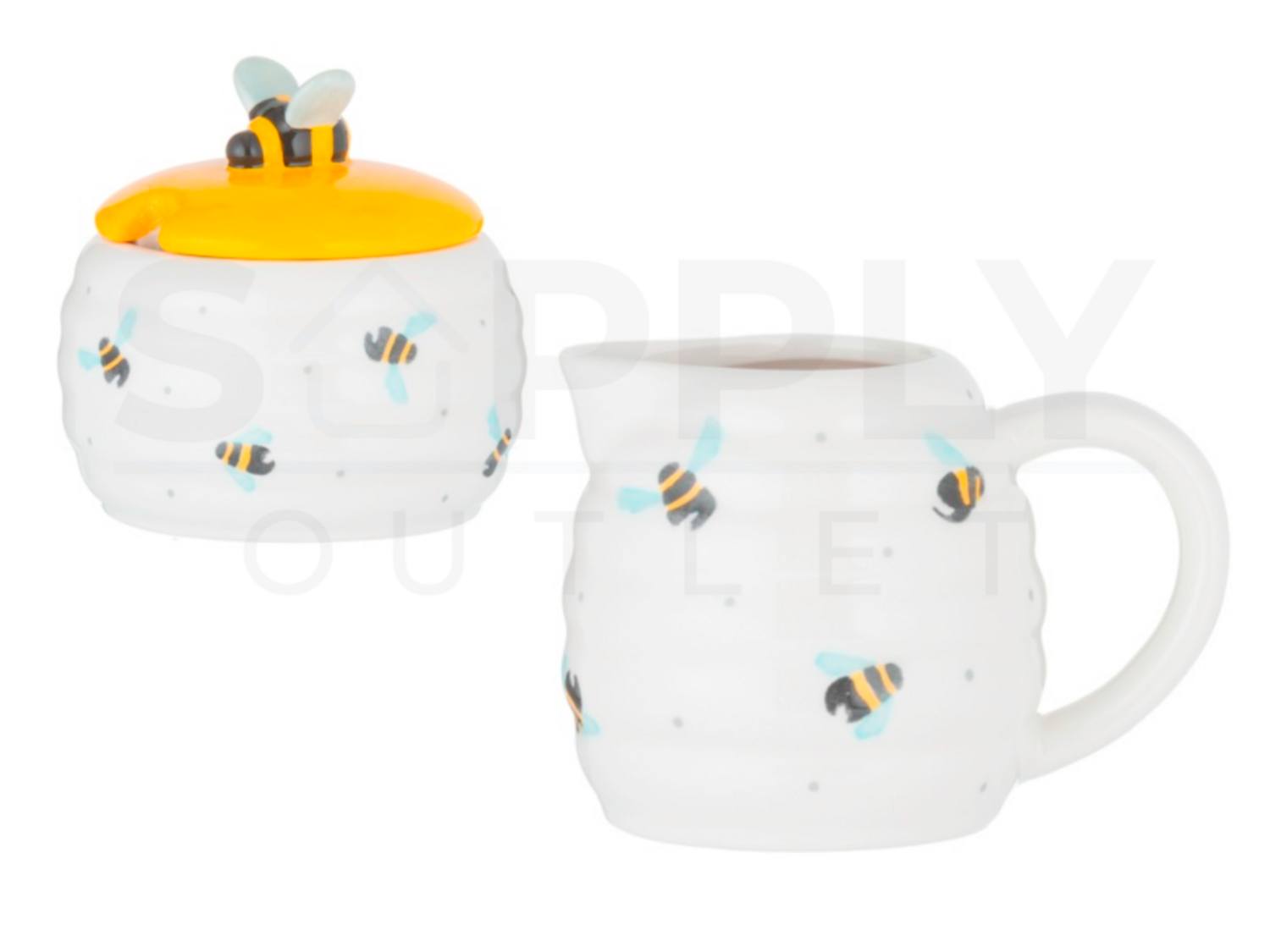Sweet Bee Sugar Bowl Pot & 125ML Milk  Jug Creamer Ceramic Set