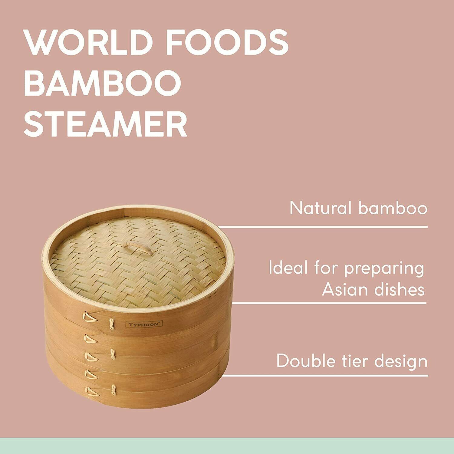 Typhoon World Foods 8" Double Tier Natural Bamboo Steamer