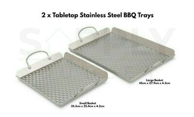 2 x Tabletop Barbeque Stainless Steel Fire BBQ Basket Grill Trays Outdoor Garden