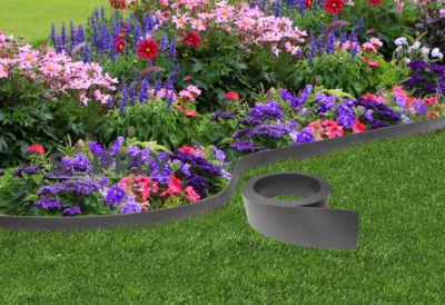 18m Grey Flexible Rubber Garden Edging Lawn Grass Border Edge Thin Line + Pegs
