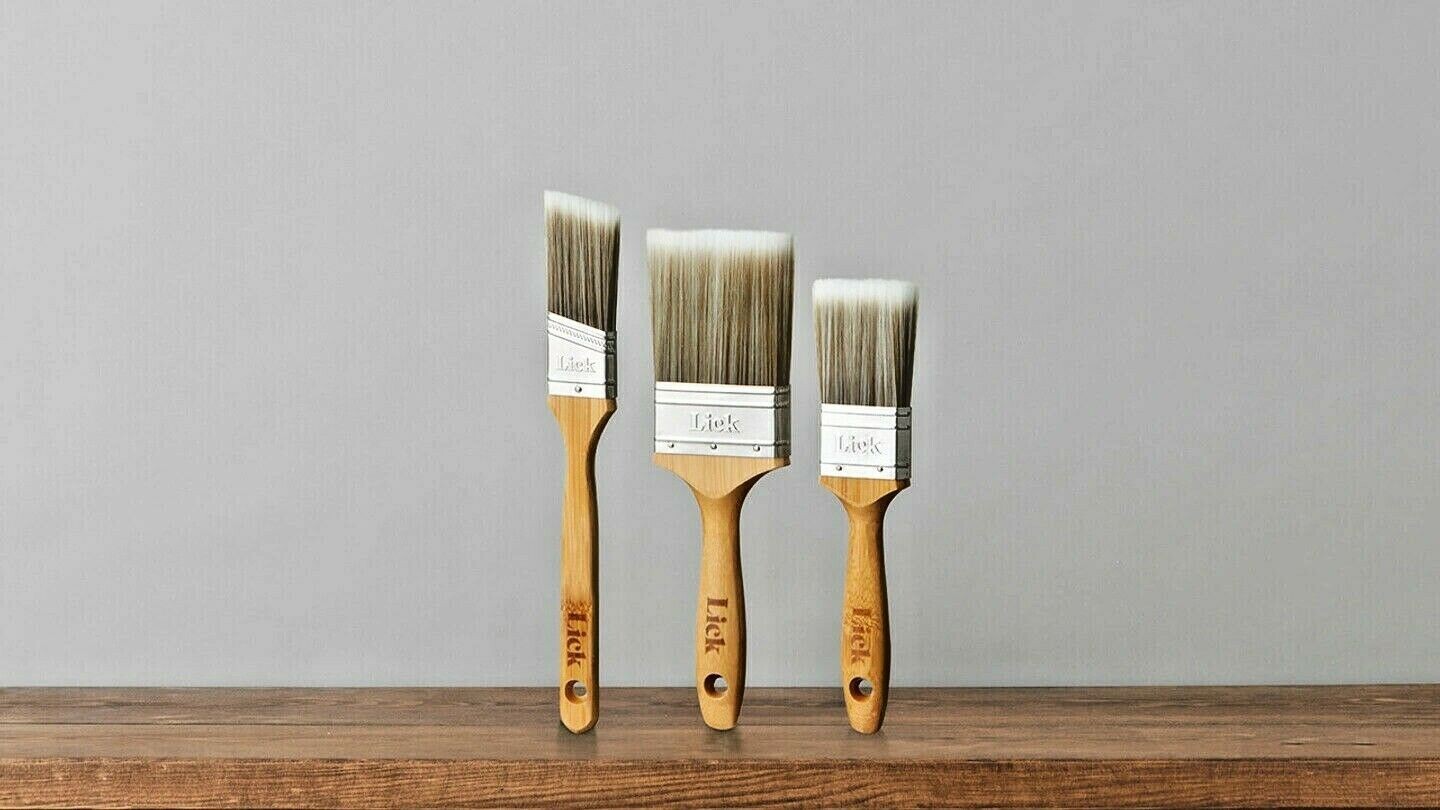 Lick Pro Eco BambooHandle Paint Brush Angled Flat Cutting 3Piece Set 1.5" 2" 3"