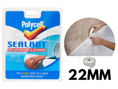 Polycell 22mm White Sealant Strip Bathroom & Kitchen Bath Shower Trim Flexible