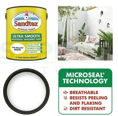 Sandtex 5L Pure Brilliant White Smooth Masonry Exterior Microseal Outdoor Paint