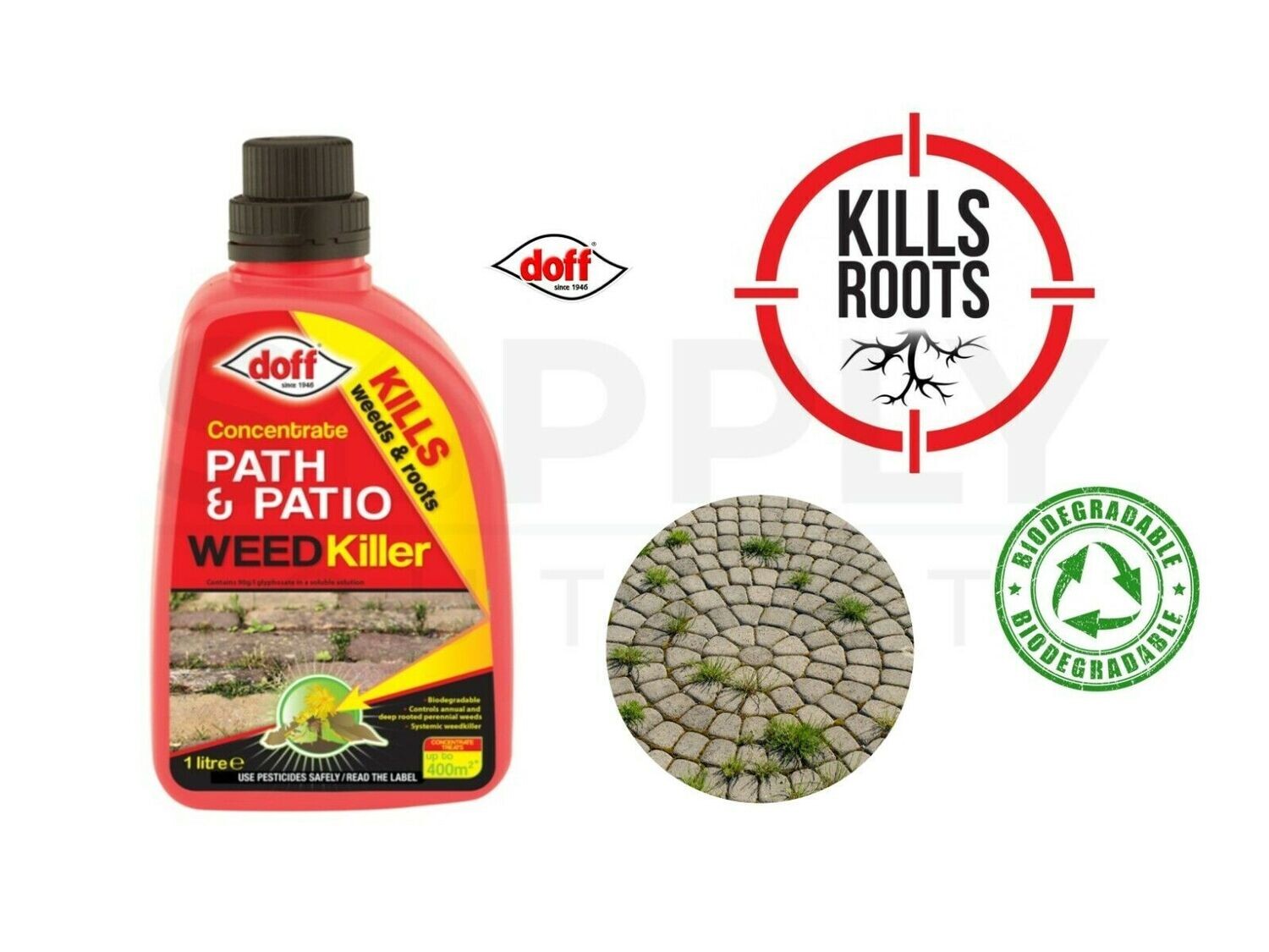 Doff 1L Concentrated Path Patio Weed killer Kills Weeds Roots Biodegradable