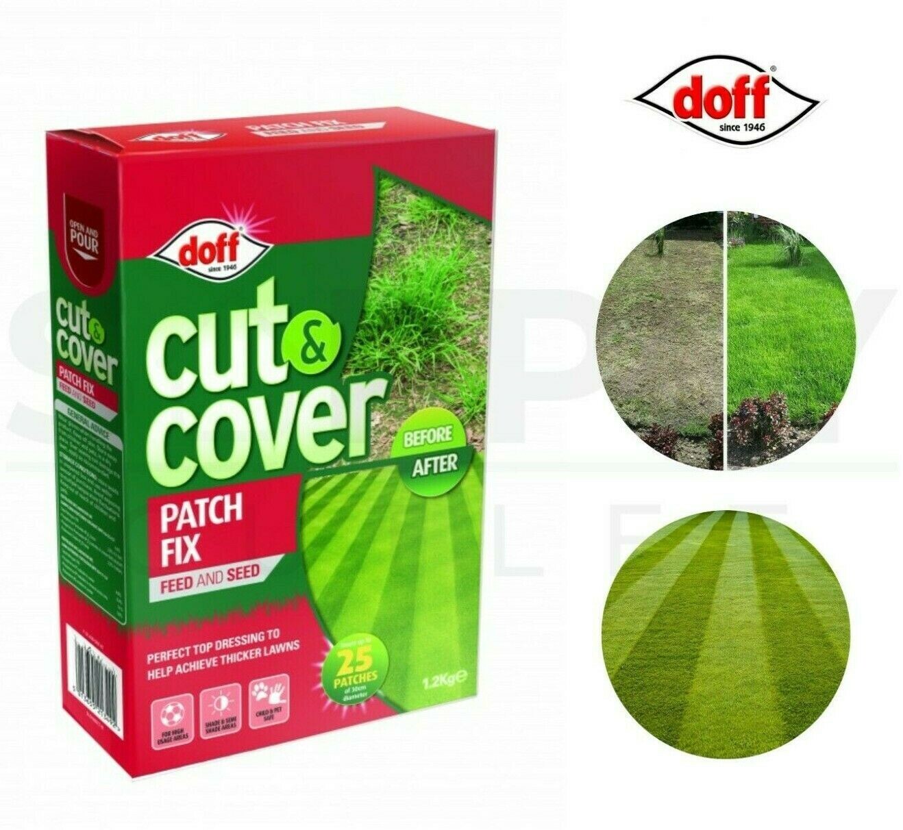 Doff 1.2kg Cut & Cover Patch Fix Covers up to 30m² Green Lawn Garden Grass