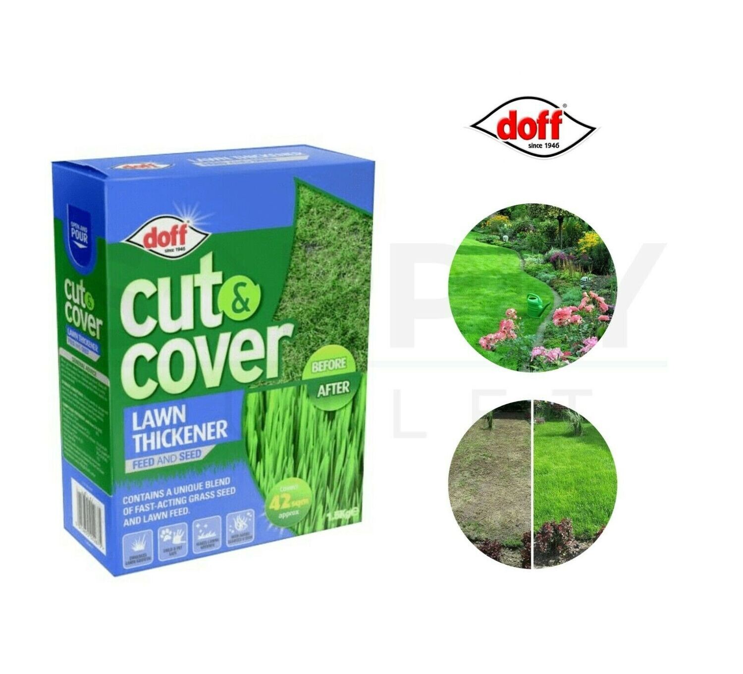 Doff 1.5Kg Cut & Cover Lawn Thickener Covers 42m2 Green Lawn Garden Grass