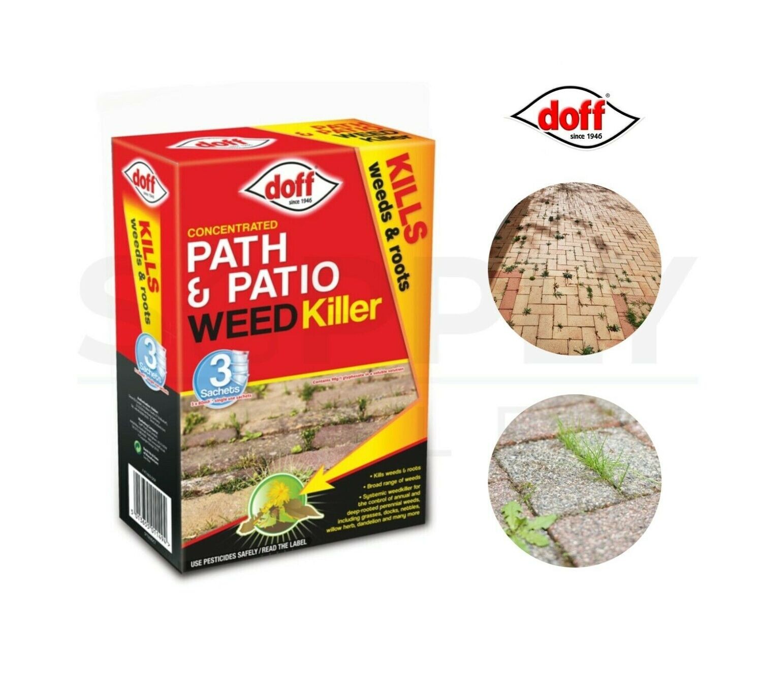Doff 3 x 100ml Weed Killer Path & Patio Pest Control Pavement Slabs 3 Sachet