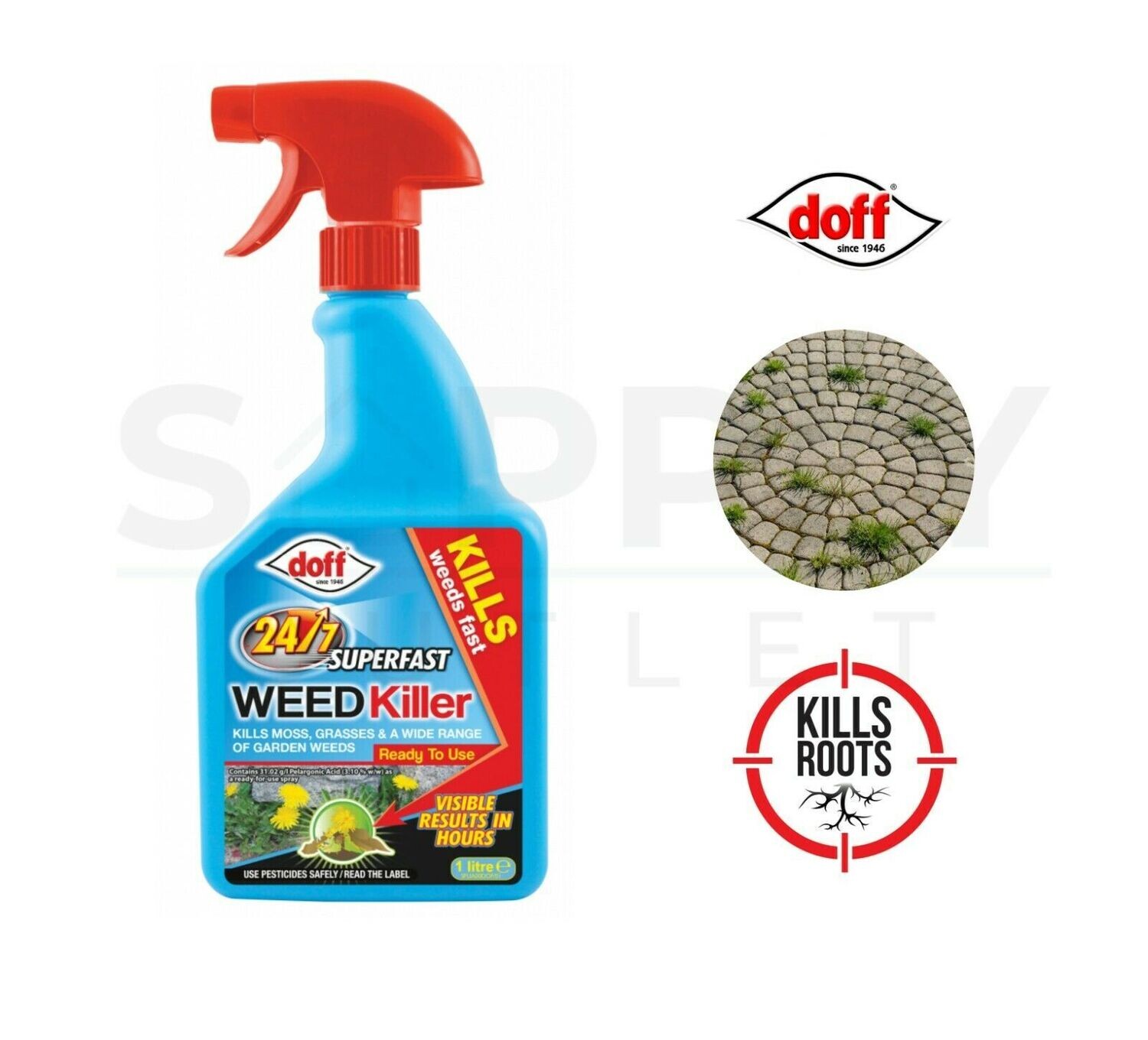 Doff 1L Fast Acting 24H Weed Moss Meadow Dandelion Speedwell Clover Killer New