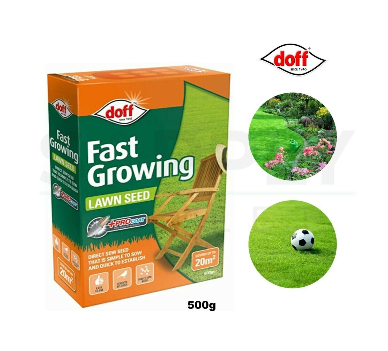 Doff 500g Fast Acting Garden Lawn Seed Procoat Fertiliser Direct Sow Seed 20m2