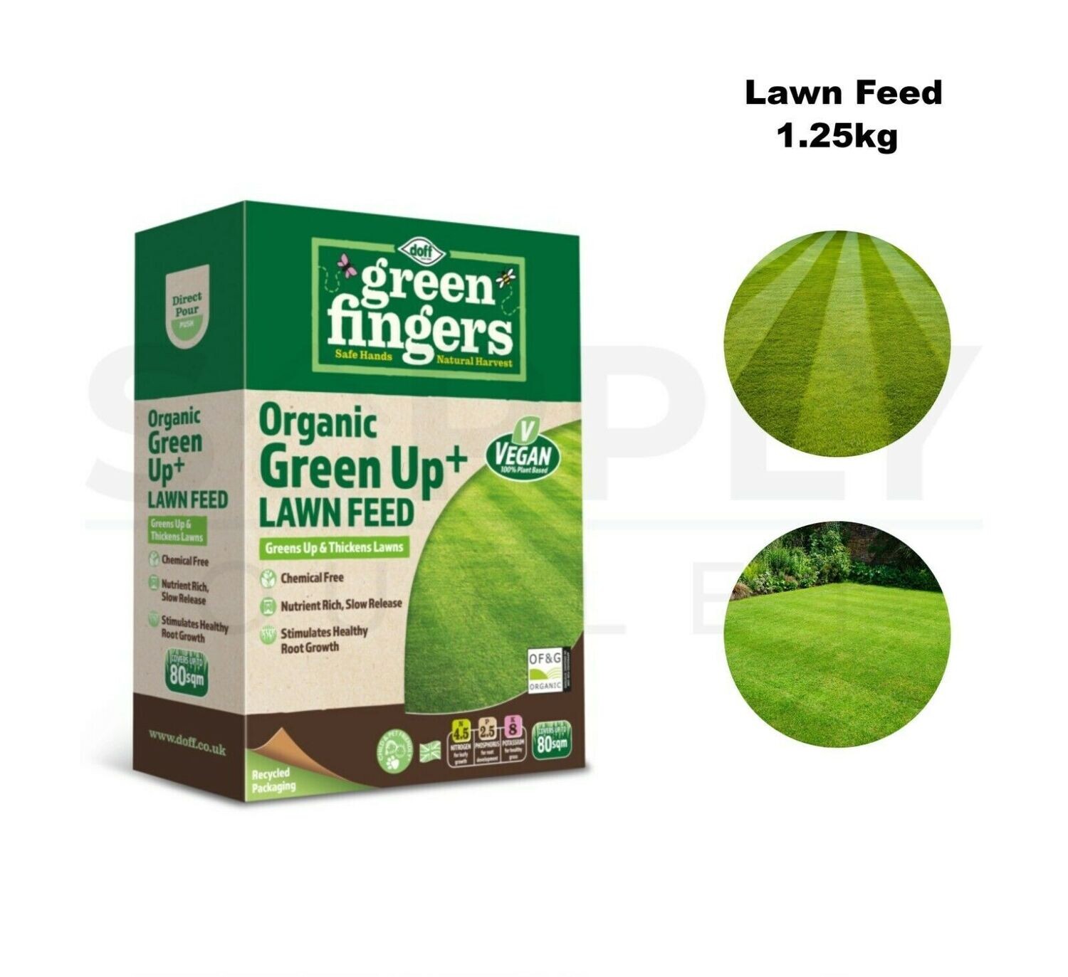 Doff Green Fingers 1.25kg Organic Green Up Lawn Feed Fertiliser Chemical Free