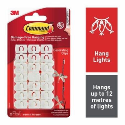 3M 20 Pack Command White Self Adhesive Clip Hooks
