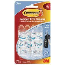 3M 6 Pack Command Mini Clear Self Adhesive Hooks