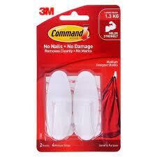 3M Command 2 Hooks 4 Strip Medium Self Adhesive
