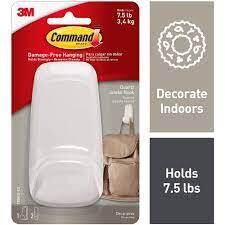 3M Command 1 Quartz Jumbo Hook Holds 3.4kg Damage Free Hanging DIY Adhesive
