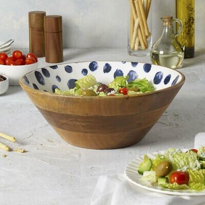 Mikasa Enamel Mango Wood Fruit Salad Bowl ceramic 30.4cm