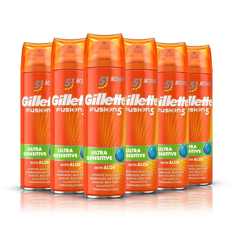 6 x Gillette Fusion 5 200ml Ultra Sensitive Men's Shaving Gel