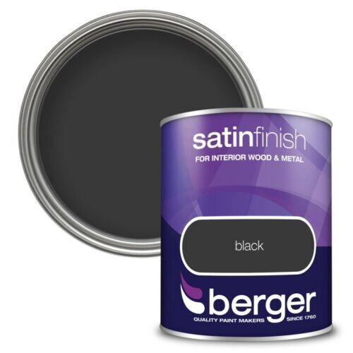 Berger 750ml Satin Finish Black Interior Exterior Quality Paint Wood Metal DIY