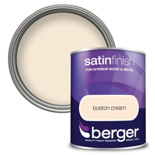 Berger 750ml Satin Sheen Boston CreamInterior Exterior Quality Paint Wood Metal