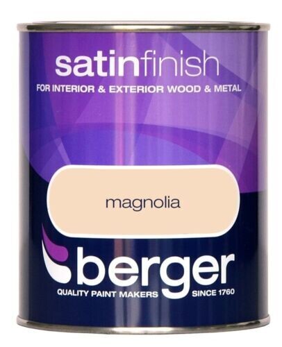 Berger 750ml Satin Sheen Magnolia Interior Exterior Quality Paint Wood Metal DIY