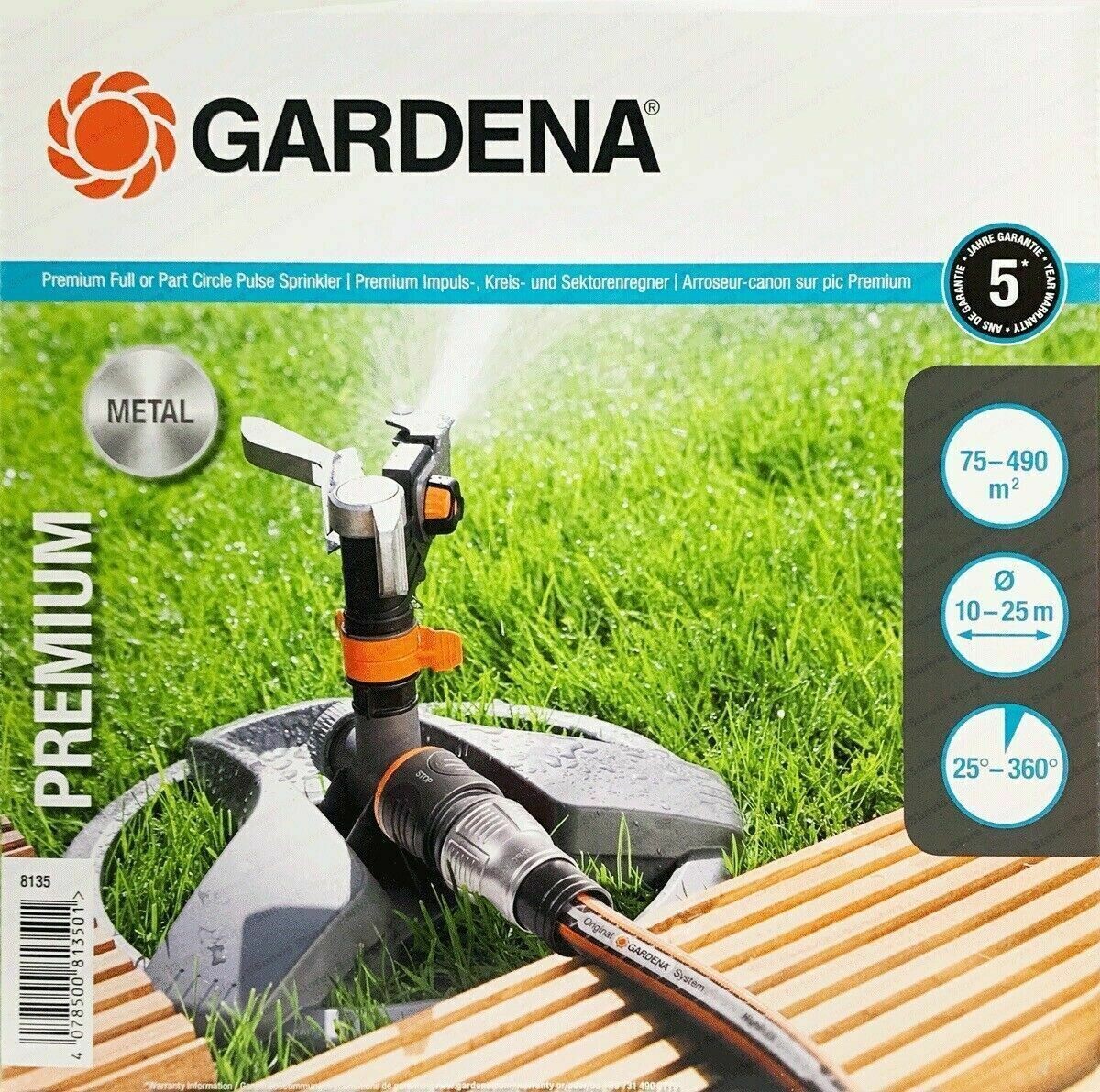 Gardena Premium Garden Pulse Sprinkler Water Sprayer 5 -12m Garden Lawn Watering