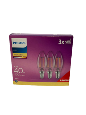 3 x Philips 40W LED Warm White Candle Bulb 470 Lumen