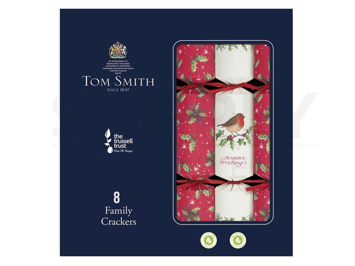 Tom Smith 8 Pack Crackers Robin Design Red White Green