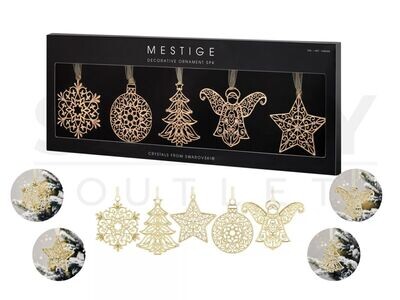 Mestige Gold 5 Pack Decorative Christmas Tree Ornaments Swarovski