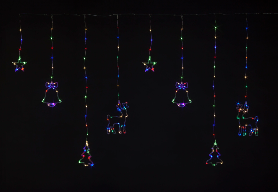 Snowtime 2m x 1.2m Star Bell Reindeer Tree Curtain Light Multi Colour