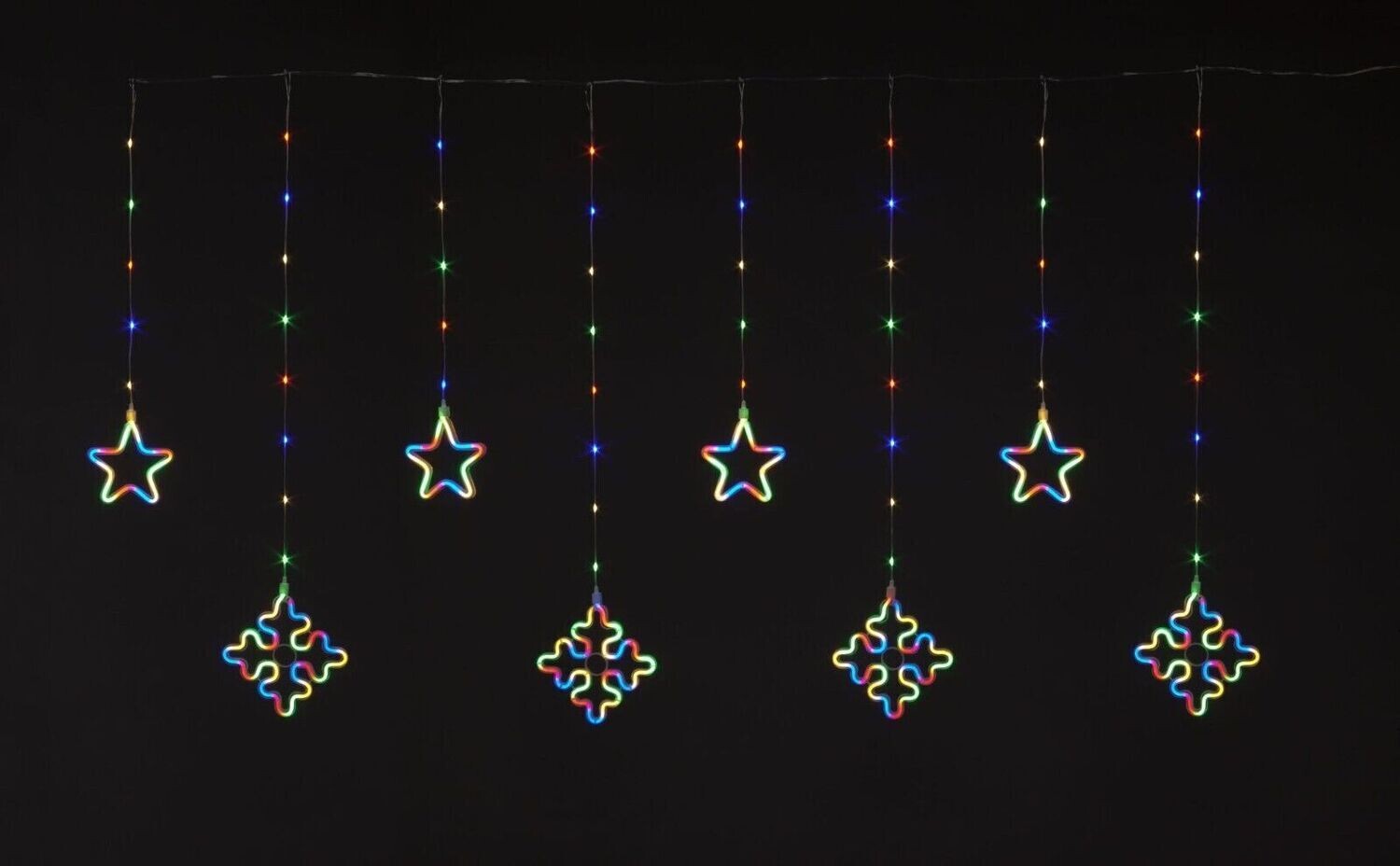 Snowtime 175x105cm Star & Snowflake Curtain Lights 8 Multi Colour