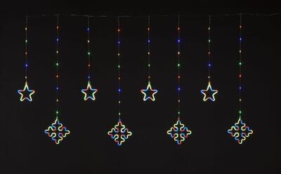 Snowtime 175x105cm Star & Snowflake Curtain Lights 8 Multi Colour