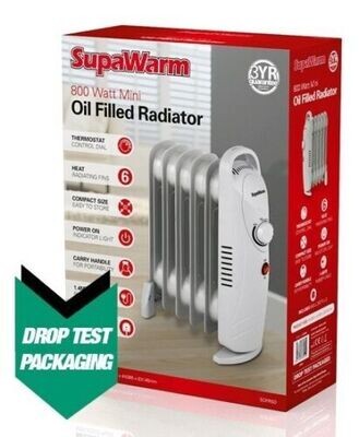 SupaWarm Mini Oil Filled Radiator 800w White Compact Heater Thermostat Control
