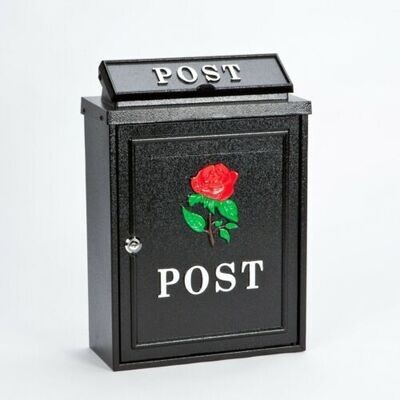 Cast Aluminium Red Rose Locking Metal Letter Post Letter Box Lock & Keys Hand Painted