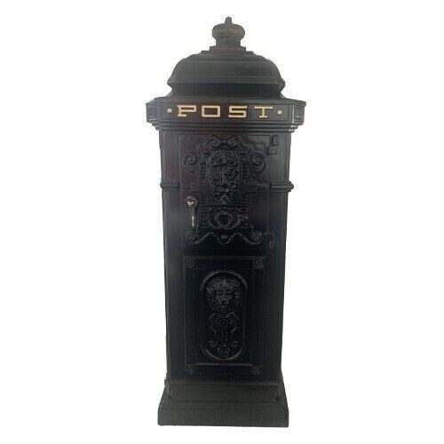 Cast Aluminium BLACK MATT Vintage Outdoor Lockable Letter Post Box Mailbox Keys