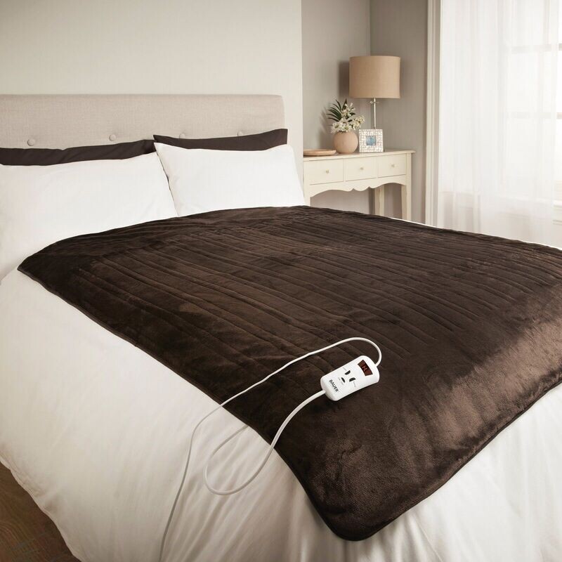 BAUER Brown Luxury Soft Heated Throw Fleece  Winter Electric Blanket Timer 10 Heat Settings 120x160cm