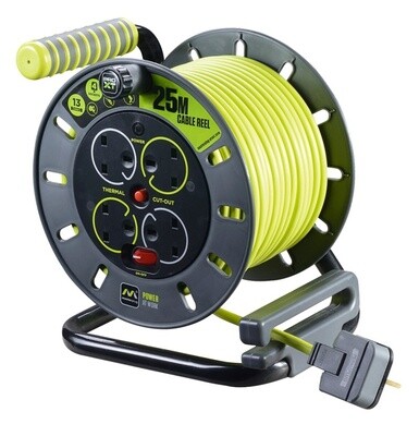 Masterplug Pro XT 4 Socket 13A Open Cable Reel 25m 240V Safety Thermal Cut off