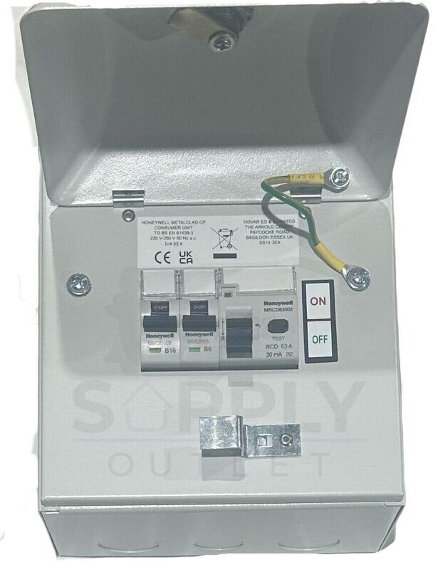 MK Honeywell Metalclad 4 Way Metal Consumer Unit Garage 63A RCD Fuse Board Box