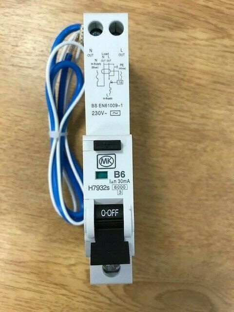 MK SENTRY 6A ELECTRICAL RCBO H7932s TYPE B AC 6A 30MA SINGLE MODULE 6 AMP 7932s