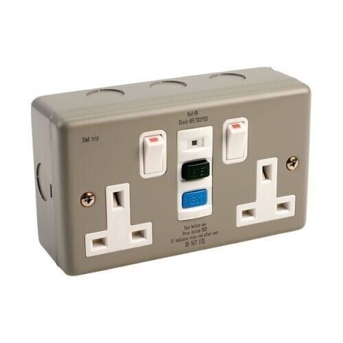 Europa RCD13AMC METALCLAD RCD Twin Double 2 Gang Socket SWITCHED 13amp 30mA