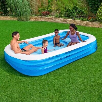 Bestway Family Fun Inflatable 10ft 3m Water Pool Rectangular Paddling 2 Benches H20GO