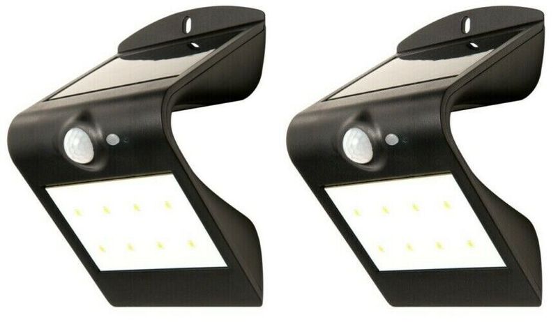 2x Luceco Outdoor Garden Solar Guardian PIR Security Sensor Wall Light Black Home