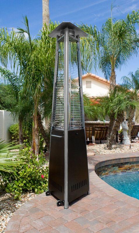 Hiland Pyramid Glass Tube Patio Outdoor Heater Hammered Silver Finish 234cm Height