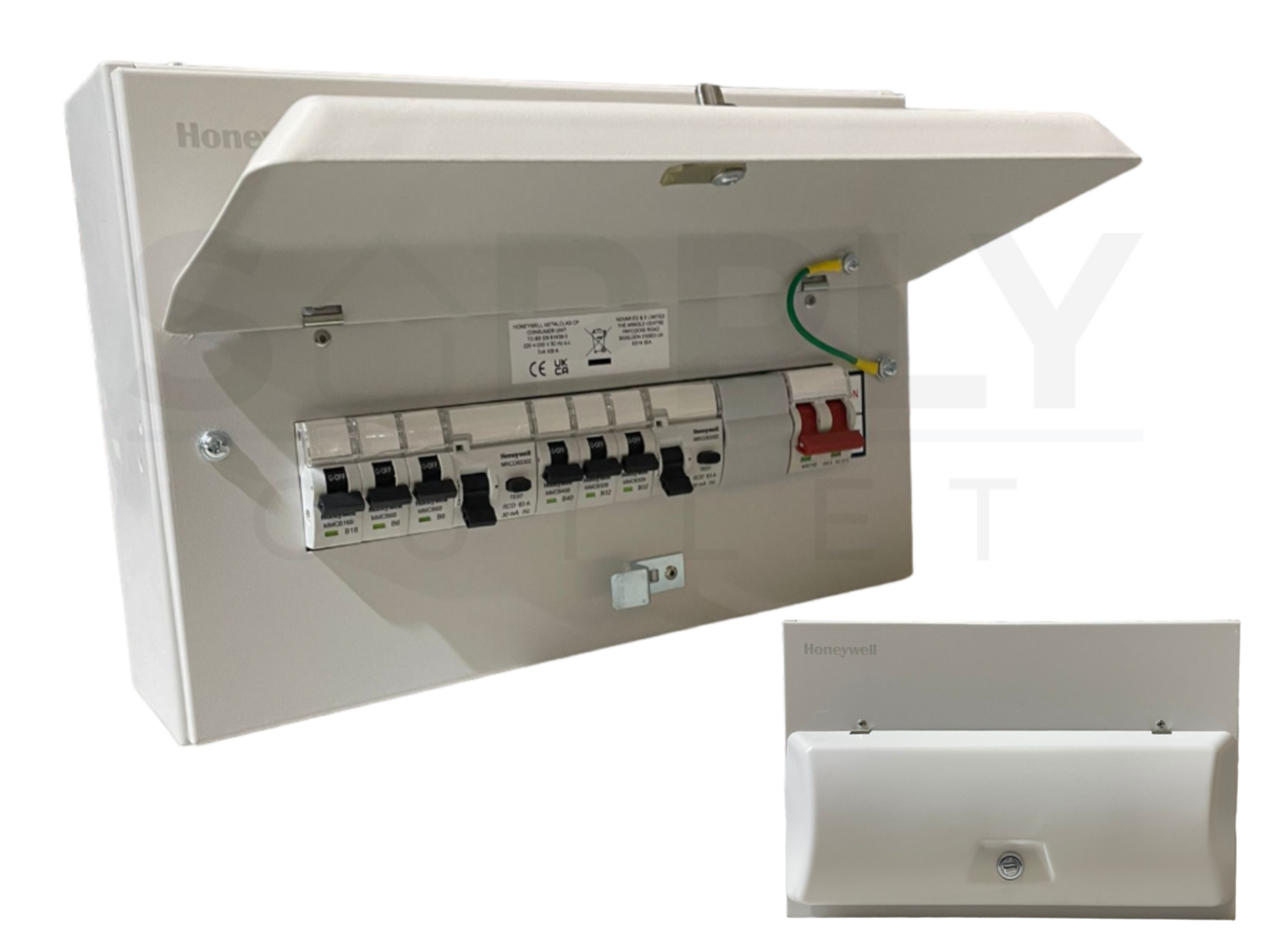 MK Honeywell 16 Way Populated White Metal Consumer Unit Fuse Board 10Mcbs Loaded