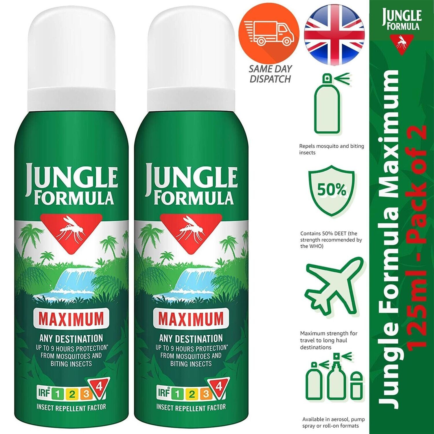 Jungle Formula Maximum Insect Repellent Spray with DEET Biting Insects 125ml x 2 Jungle Formula Maximum Insect Repellent Spray with DEET Biting Insects 125ml x 2