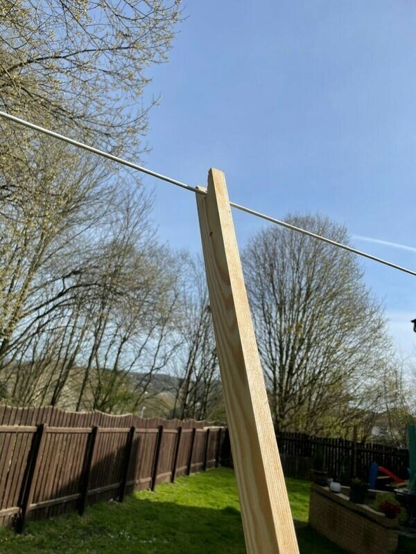 Wooden Extendable Washing Line Prop Pole UK Handmade Natural Wood Adjustable Size *1.2M*