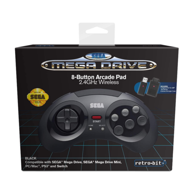 Retro Bit Sega Mega Drive 8-Button Arcade Pad BLACK WIRELESS USB